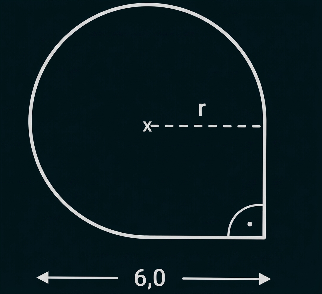 Kreisförmige geometrische Skizze mit Radius r und Maßangabe 6,0.